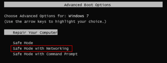 Safe Mode with networking in Windows 7