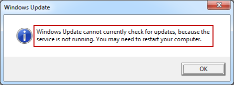 the Windows Update Service not running