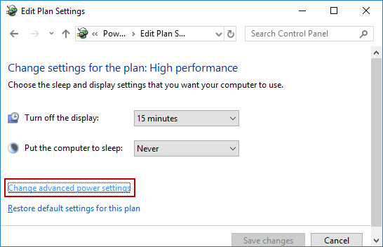 Change advanced power settings