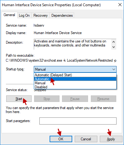 change Startup type to Automatic