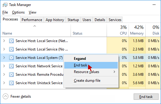 choose End task option