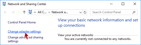 click Change adapter settings