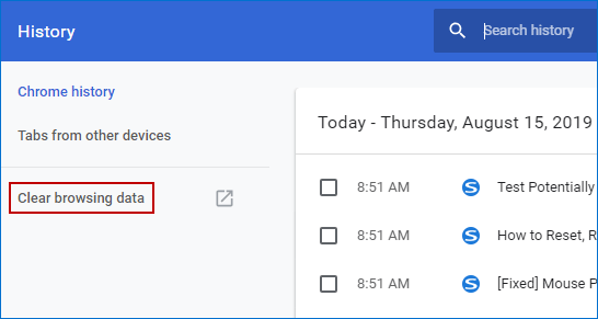 click Clear browsing data