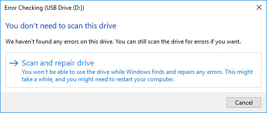 click Scan and repair drive