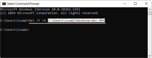 Delete file using CMD