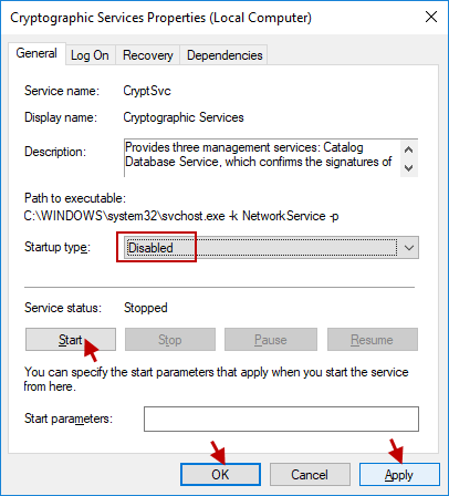 disable Cryptographic services