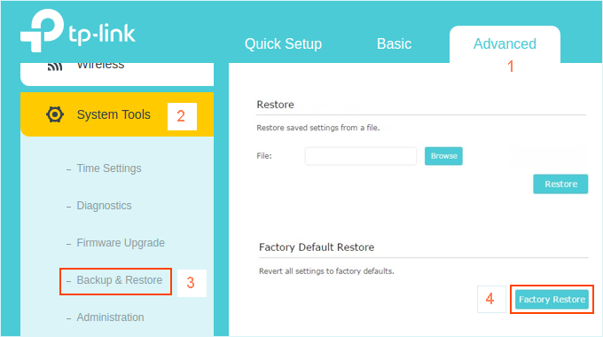 Factory reset TP-LINK router