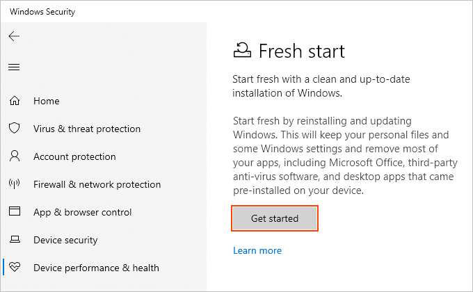 Nuevo inicio de Windows 10
