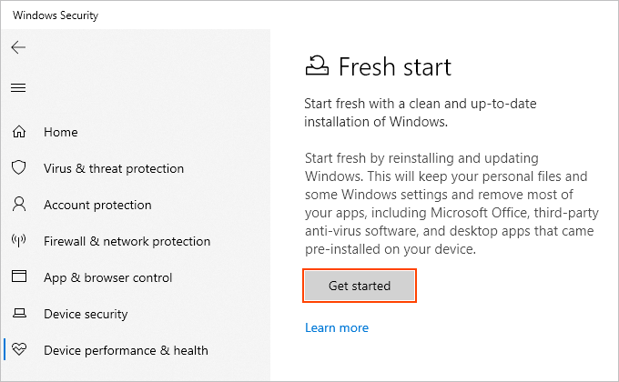 Fresh Start Windows 10