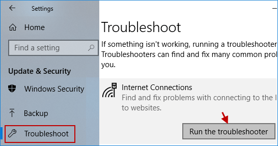 run Internet Connections troubleshooter