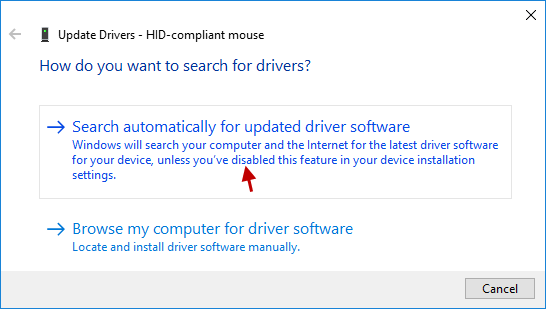 Search automatically for updated driver