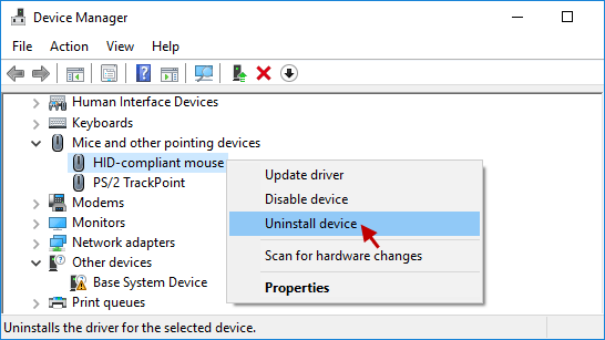 select Uninstall device