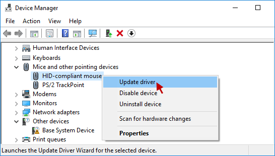 select Update driver option