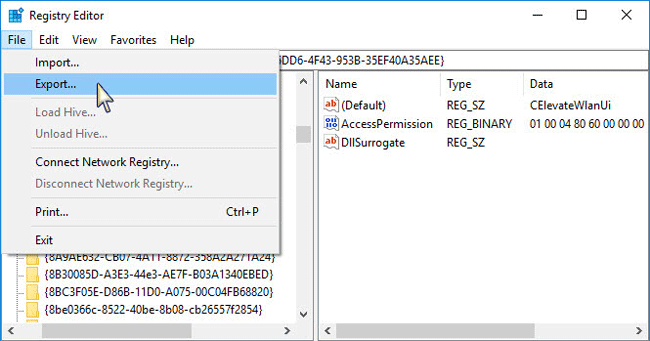 backup the registry key