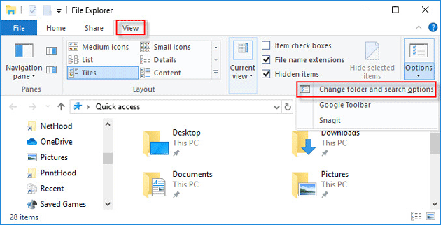 change folder options