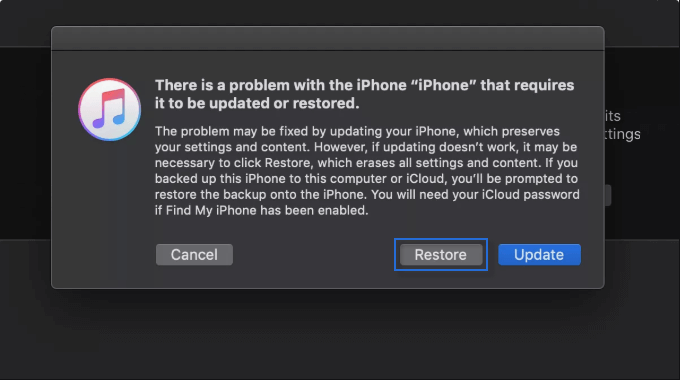 Restaurar iPhone en iTunes