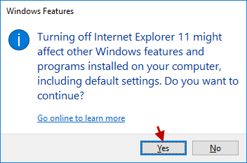 click yes to confirm