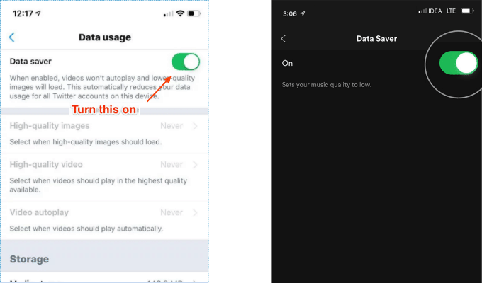 Limit data usage for video or audio stream