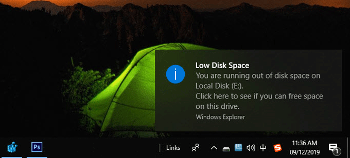 disable low disk space warning