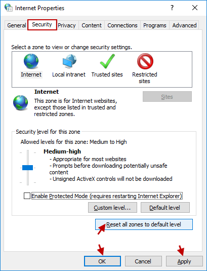 reset all zones to default level