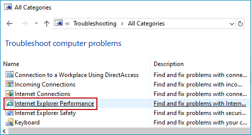 select internet explorer performance