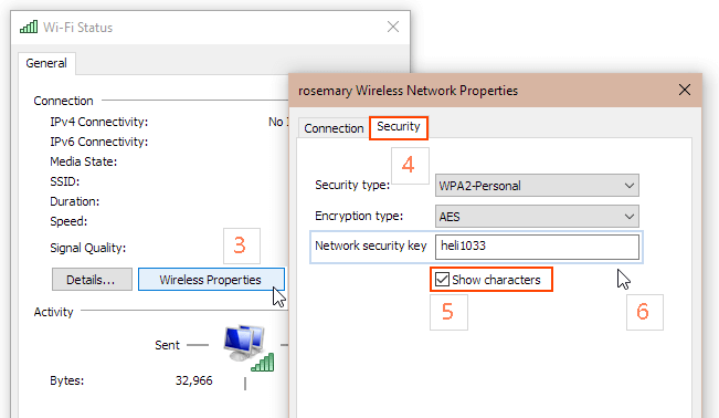 Show characters checkbox in Wireless Network Properties