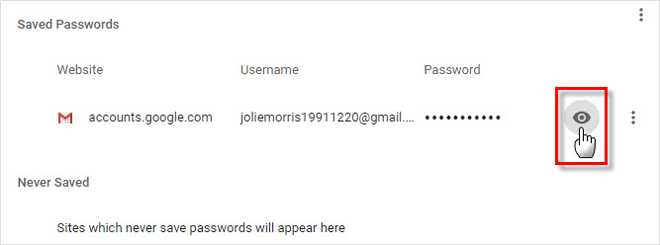 click Show password button
