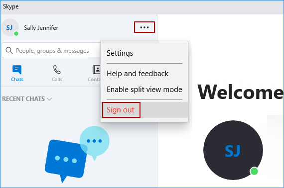 sign out Skype app