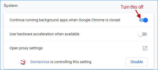 turn off chrome running