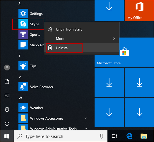 uninstall Skype app