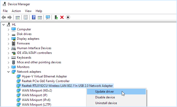 Update the wireless network driver