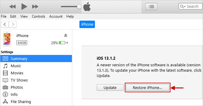 click Restore iPhone