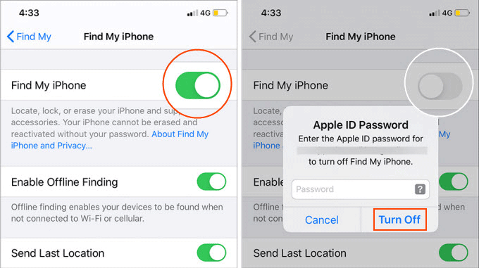 Disable Find My iPhone