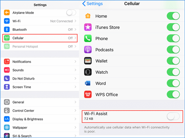 disable WiFi Assist