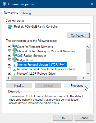 Click IP properties