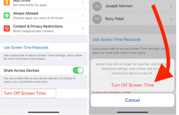 Turn off screen time without entering passcode