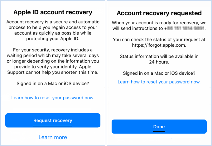 Apple ID account recovery