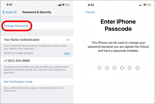 Change Apple ID password on iPhone