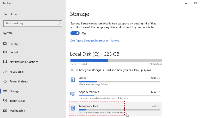 Choose which temporary files to remove