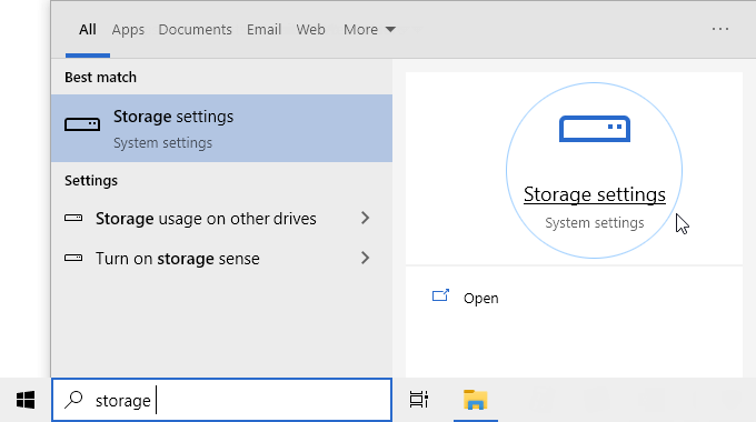 Open storage settings