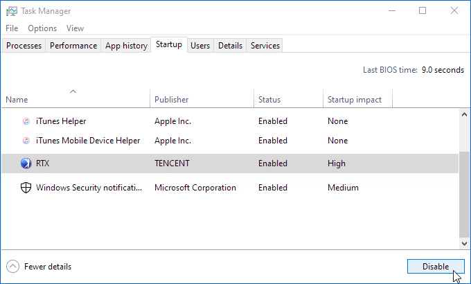 Limit the programs run at startup