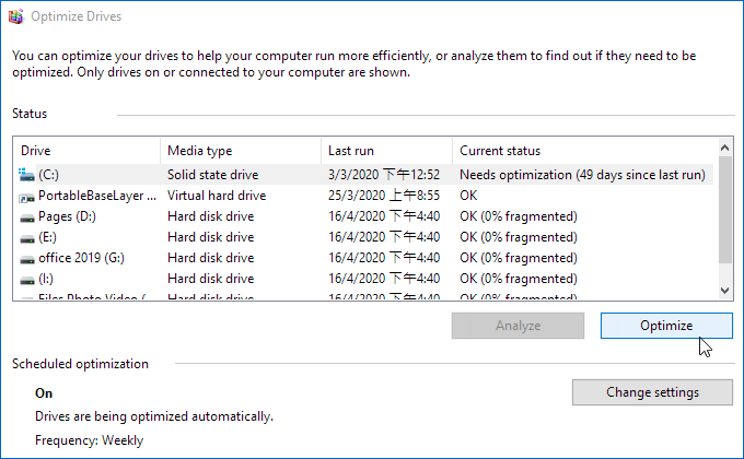 Optimize drives