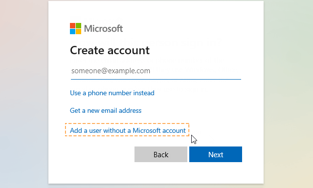 add a user without a Microsoft account