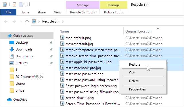 Restore deleted files from Recycle Bin