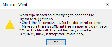 Cannot open Word file