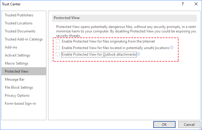 the file could not open in protected view excel