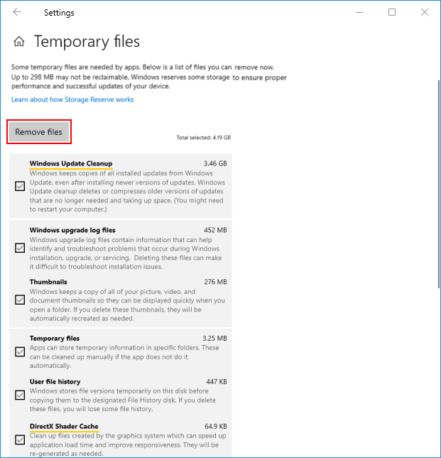 Clear cache file via Storage Settings