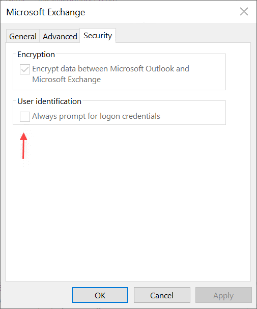 Uncheck Always prompt for logon credentials