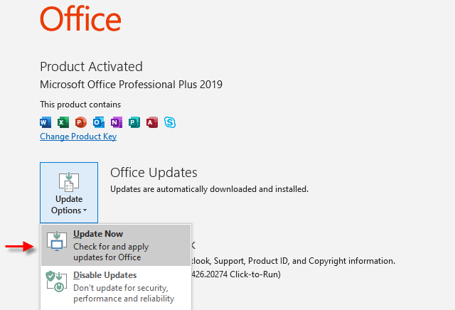 Обновите Microsoft Office