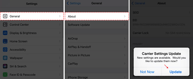 Check for a Carrier Settings update